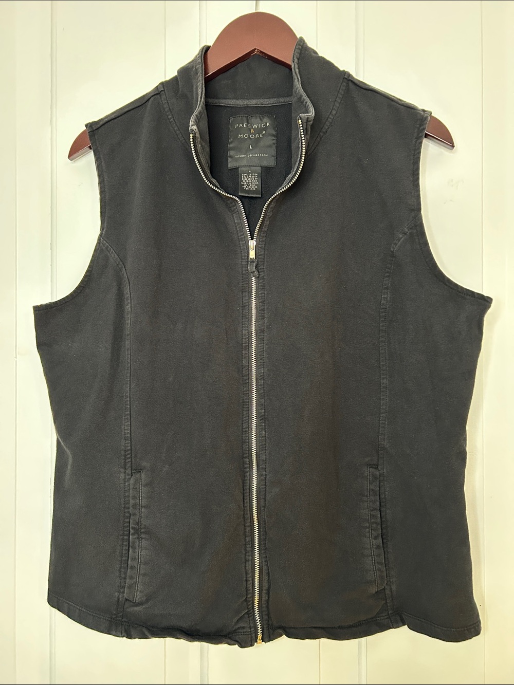 Preswick & Moore Black Sleeveless washed stretch cotton Zip Vest